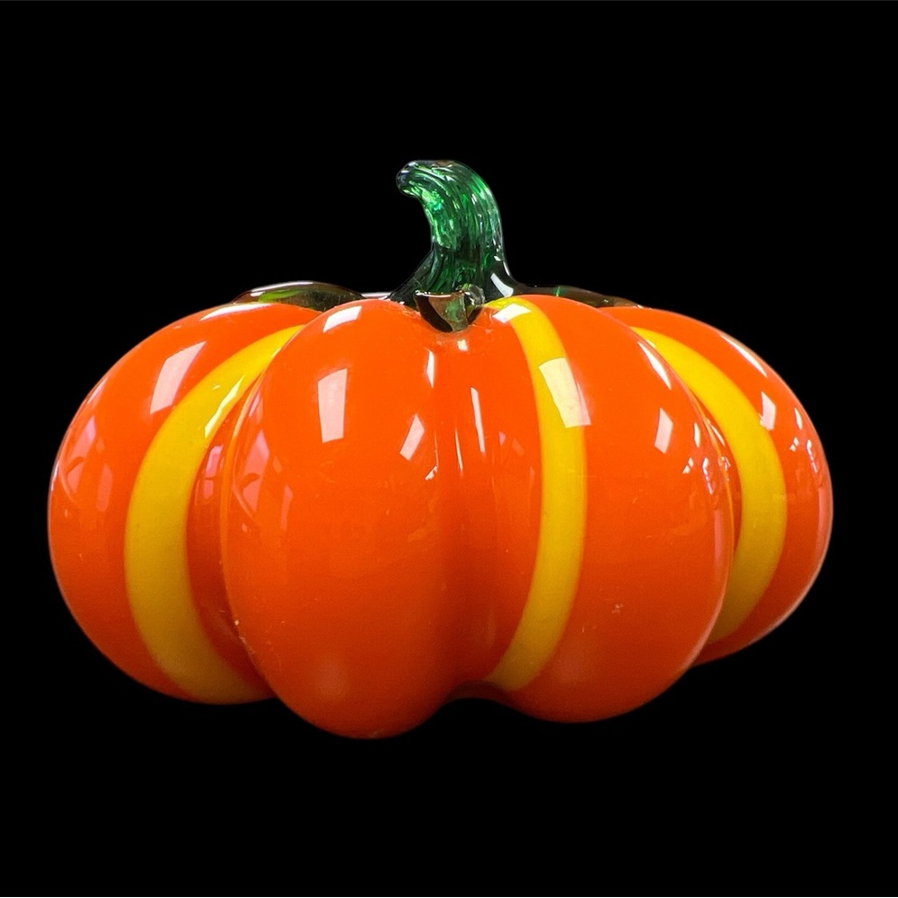 Glass pumpkin art glass orange, yellow green no cracks or chips